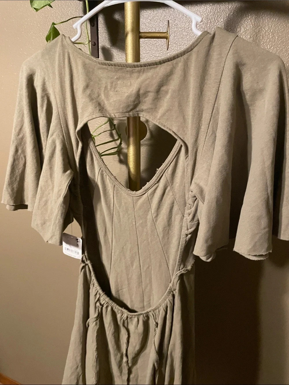 NWT Free People Olive V-Neck Flutter Sleeve Mini Dress